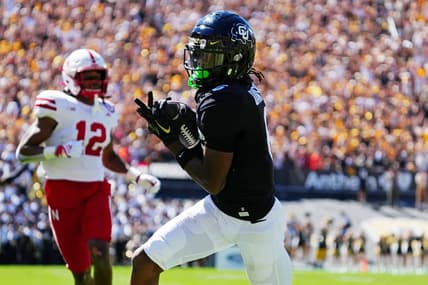 Sep 9, 2023; Boulder, Colorado, USA; Colorado Buffaloes wide receiver Tar'Varish Dawson (6) scores a touchdown against the Nebraska Cornhuskers in the second quarter at Folsom Field. Mandatory Credit: Ron Chenoy-USA TODAY Sports