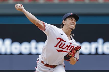 Sep 9, 2023; Minneapolis, Minnesota, USA; Minnesota Twins starting pitcher Kenta Maeda (18) throws to the New York Mets in the first inning at Target Field. Mandatory Credit: Bruce Kluckhohn-USA TODAY Sports