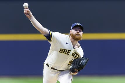 Sep 11, 2023; Milwaukee, Wisconsin, USA;  Milwaukee Brewers pitcher Brandon Woodruff (53) throws a pitch during the first inning against the Miami Marlins at American Family Field. Mandatory Credit: Jeff Hanisch-USA TODAY Sports