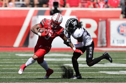 Sep 16, 2023; Salt Lake City, Utah, USA; Utah Utes running back Ja'Quinden Jackson (3) runs against Weber State Wildcats cornerback Jalon Rock (23) in the second half at Rice-Eccles Stadium. Mandatory Credit: Rob Gray-USA TODAY Sports
