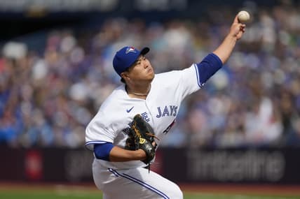 Sep 17, 2023; Toronto, Ontario, CAN; Toronto Blue Jays starting pitcher Hyun Jin Ryu (99) pitches to the Boston Red Sox during the third inning at Rogers Centre. Mandatory Credit: John E. Sokolowski-USA TODAY Sports