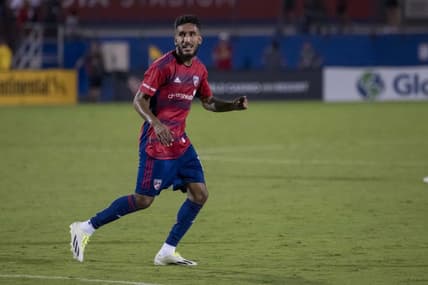 Sep 23, 2023; Frisco, Texas, USA; FC Dallas forward Jesus Ferreira (10) in action during the game between FC Dallas and the Columbus Crew at Toyota Stadium. Mandatory Credit: Jerome Miron-USA TODAY Sports