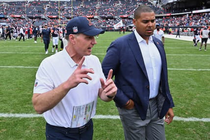 Chicago Bears' Matt Eberflus and Ryan Poles