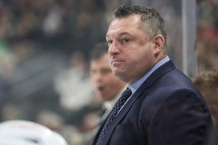 Dec 18, 2022; Saint Paul, Minnesota, USA; Ottawa Senators head coach D.J. Smith looks on during the first period against the Minnesota Wild at Xcel Energy Center. Mandatory Credit: Matt Krohn-USA TODAY Sports