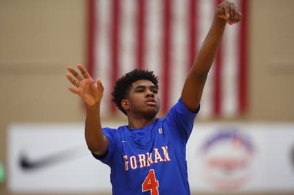 Dec 10, 2022; Scottsdale, AZ, USA; Bishop Gorman High School guard Jase Richardson (4) against Centennial High School during the HoopHall West basketball tournament at Chaparral High School. Mandatory Credit: Mark J. Rebilas-USA TODAY Sports