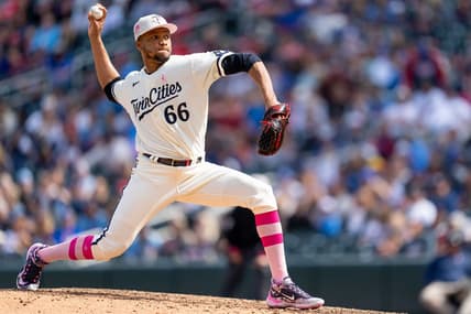 May 14, 2023; Minneapolis, Minnesota, USA; Minnesota Twins relief pitcher Jorge Alcala (66) closes the game in the ninth against the Chicago Cubs at Target Field. Mandatory Credit: Matt Blewett-USA TODAY Sports