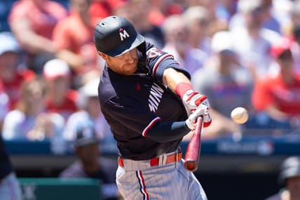 Aug 13, 2023; Philadelphia, Pennsylvania, USA; Minnesota Twins left fielder Jordan Luplow (16) hits a home run during the first inning against the Philadelphia Phillies at Citizens Bank Park. Mandatory Credit: Bill Streicher-USA TODAY Sports