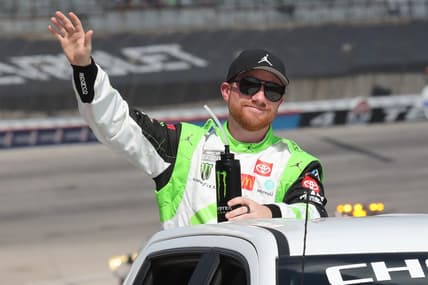 Sep 24, 2023; Fort Worth, Texas, USA;  NASCAR Cup Series driver Tyler Reddick (45) during driver introductions before the AutoTrader EcoPark Automotive 400 at Texas Motor Speedway. Mandatory Credit: Michael C. Johnson-USA TODAY Sports