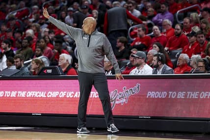 Mar 5, 2023; Cincinnati, Ohio, USA;  Southern Methodist Mustangs head coach Rob Lanier works the sideline in the game against the Cincinnati Bearcats in the first half at Fifth Third Arena. Mandatory Credit: Aaron Doster-USA TODAY Sports