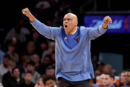 Mar 8, 2023; New York, NY, USA; DePaul Blue Demons head coach Tony Stubblefield coaches against the Seton Hall Pirates during the second half at Madison Square Garden. Mandatory Credit: Brad Penner-USA TODAY Sports