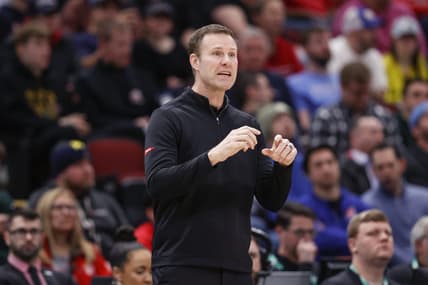 Mar 8, 2023; Chicago, IL, USA; Nebraska Cornhuskers head coach Fred Hoiberg directs his team against the Minnesota Golden Gophers during the first half at United Center. Mandatory Credit: Kamil Krzaczynski-USA TODAY Sports