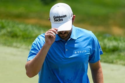 June 3, 2023; Dublin, Ohio, USA;  Patrick Cantlay reacts to a birdie putt on the fourth hole during the third round of the Memorial Tournament at Muirfield Village Golf Club.