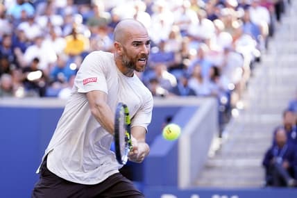Sep 1, 2023; Flushing, NY, USA; Adrian Mannarino of France hits to Frances Tiafoe of the United States on day five of the 2023 U.S. Open tennis tournament at USTA Billie Jean King National Tennis Center. Mandatory Credit: Danielle Parhizkaran-USA TODAY Sports