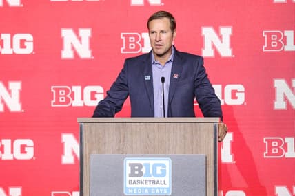 Oct 10, 2023; Minneapolis, MN, USA; Nebraska Cornhuskers head coach Fred Hoiberg speaks to the media during the Big Ten basketball media days at Target Center. Mandatory Credit: Matt Krohn-USA TODAY Sports