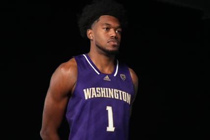 Oct 11, 2023; Las Vegas, NV, USA; Washington Huskies forward Keion Brooks Jr. (1) poses during Pac-12 Media Day at Park MGM Las Vegas Conference Center. Mandatory Credit: Kirby Lee-USA TODAY Sports