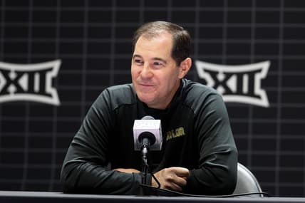 Oct 18, Kansas City, MO, USA; Baylor head coach Scott Drew answers questions at the Big 12 Men s Basketball Tipoff at T-Mobile Center. Mandatory Credit: Kylie Graham-USA TODAY Sports