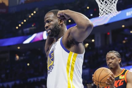 Nov 3, 2023; Oklahoma City, Oklahoma, USA; Golden State Warriors forward Draymond Green (23) reacts after a play against the Oklahoma City Thunder during the second half at Paycom Center. Mandatory Credit: Alonzo Adams-USA TODAY Sports