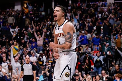 Nov 6, 2023; Denver, Colorado, USA; Denver Nuggets forward Michael Porter Jr. (1) reacts after a play in the fourth quarter against the New Orleans Pelicans at Ball Arena. Mandatory Credit: Isaiah J. Downing-USA TODAY Sports