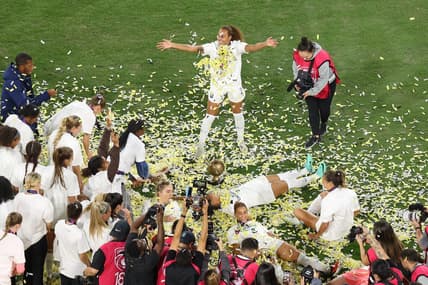 Nov 11, 2023; San Diego, California, USA; New Jersey/New York Gotham FC celebrate after winning the 2023 NWSL Championship match against OL Reign at Snapdragon Stadium. Mandatory Credit: Jessica Alcheh-USA TODAY Sports