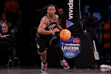 Nov 16, 2023; Brooklyn, New York, USA; Oklahoma State Cowboys guard Javon Small (12) brings the ball up court against the St. Bonaventure Bonnies during the second half at Barclays Center. Mandatory Credit: Brad Penner-USA TODAY Sports
