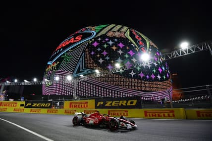 Nov 16, 2023; Las Vegas, Nevada, USA; Scuderia Ferrari driver Charles LeClerc of Monaco (16) during free practice at Las Vegas Strip Circuit. Mandatory Credit: Gary A. Vasquez-USA TODAY Sports
