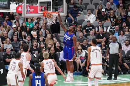 Nov 20, 2023; San Antonio, Texas, USA;  LA Clippers forward Kawhi Leonard (2) dunks in the first half against the San Antonio Spurs at the Frost Bank Center. Mandatory Credit: Daniel Dunn-USA TODAY Sports