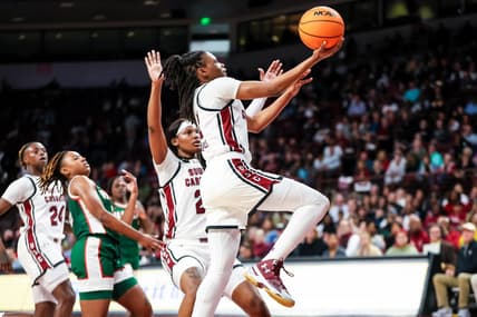 Nov 24, 2023; Columbia, South Carolina, USA; South Carolina Gamecocks guard MiLaysia Fulwiley (12) drives against the Mississippi Valley State Devilettes in the second half at Colonial Life Arena. Mandatory Credit: Jeff Blake-USA TODAY Sports