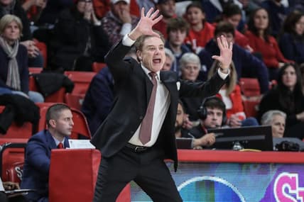 Nov 25, 2023; Queens, New York, USA; St. John's Red Storm head coach Rick Pitino yells out instructions in the first half against the Holy Cross Crusaders at Carnesecca Arena. Mandatory Credit: Wendell Cruz-USA TODAY Sports