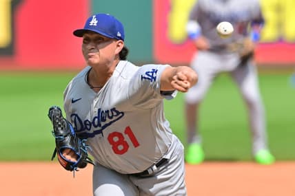 Aug 24, 2023; Cleveland, OH, USA; Los Angeles Dodgers relief pitcher Victor Gonzalez (81) throws a pitch during the third inning against the Cleveland Guardians at Progressive Field. Mandatory Credit: Ken Blaze-USA TODAY Sports