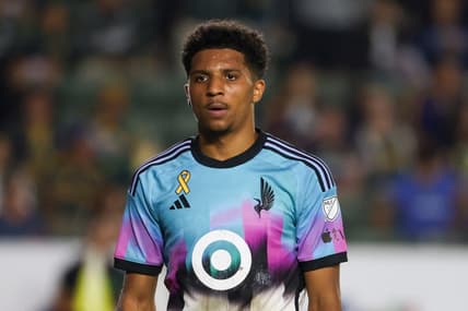 Sep 20, 2023; Carson, California, USA;  Minnesota United FC defender Ethan Bristow (5) reacts after getting a red card during the second half against Los Angeles Galaxy at Dignity Health Sports Park. Mandatory Credit: Kiyoshi Mio-USA TODAY Sports