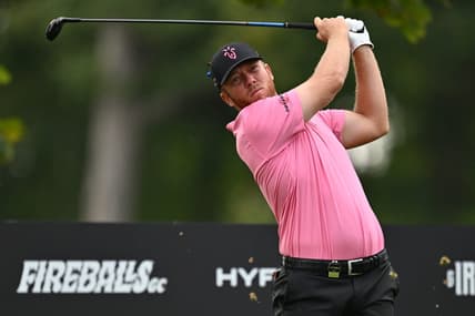 Sep 24, 2023; Sugar Grove, Illinois, USA; Talor Gooch tees off from the 11th tee during the final round of the LIV Golf Chicago golf tournament at Rich Harvest Farms. Mandatory Credit: Jamie Sabau-USA TODAY Sports