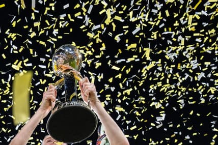 November 11, 2023; San Diego, California, USA; Detail view of the championship trophy after the NWSL Championship match against OL Reign at Snapdragon Stadium. Mandatory Credit: Kyle Terada-USA TODAY Sports