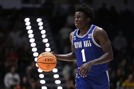 Nov 24, 2023; La Jolla, California, USA; Seton Hall Pirates guard Kadary Richmond (1) dribbles the ball during the second half against the Iowa Hawkeyes at LionTree Arena. Mandatory Credit: Orlando Ramirez-USA TODAY Sports