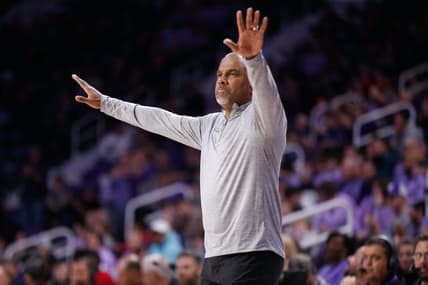 Kansas State coach Jerome Tang calls out plays during the second half of Tuesday's game against Oral Roberts inside Bramlage Coliseum.