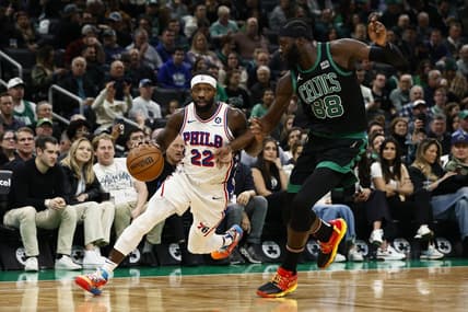 Dec 1, 2023; Boston, Massachusetts, USA; Philadelphia 76ers guard Patrick Beverley (22) drives on Boston Celtics center Neemias Queta (88) during the second quarter at TD Garden. Mandatory Credit: Winslow Townson-USA TODAY Sports
