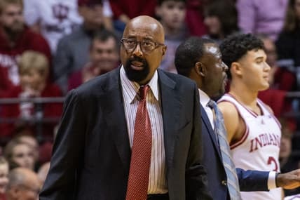 Dec 1, 2023; Bloomington, Indiana, USA; Indiana Hoosiers head coach Mike Woodson in the first half against the Maryland Terrapins at Simon Skjodt Assembly Hall. Mandatory Credit: Trevor Ruszkowski-USA TODAY Sports