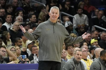 Dec 1, 2023; Evanston, Illinois, USA; Purdue Boilermakers head coach Matt Painter gestures to his team during the second half at Welsh-Ryan Arena. Mandatory Credit: David Banks-USA TODAY Sports