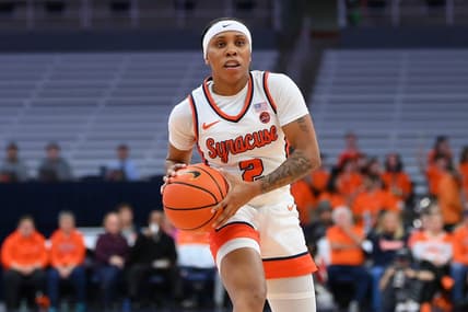 Nov 30, 2023; Syracuse, New York, USA; Syracuse Orange guard Dyaisha Fair (2) looks to pass against the Alabama Crimson Tide during the first half at the JMA Wireless Dome. Mandatory Credit: Rich Barnes-USA TODAY Sports