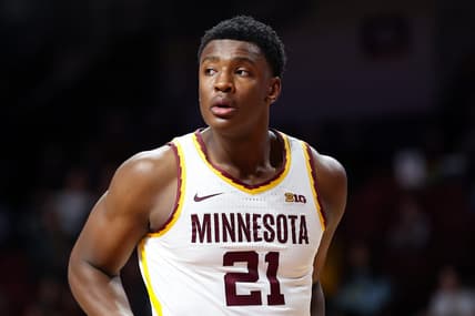 Nov 30, 2023; Minneapolis, Minnesota, USA; Minnesota Golden Gophers forward Pharrel Payne (21) looks on during the first half against the New Orleans Privateers at Williams Arena. Mandatory Credit: Matt Krohn-USA TODAY Sports