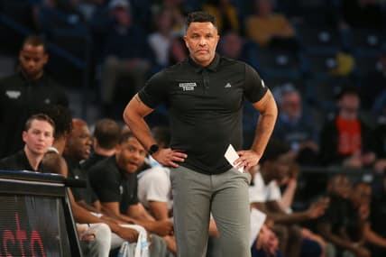 Dec 9, 2023; Atlanta, Georgia, USA; Georgia Tech Yellow Jackets head coach Damon Stoudamire on the sideline against the Alabama A&M Bulldogs in the first half at McCamish Pavilion. Mandatory Credit: Brett Davis-USA TODAY Sports