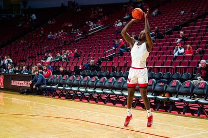 Dec 10, 2023; Lincoln, Nebraska, USA; Nebraska Cornhuskers forward Juwan Gary (4) warms up before the game against the Michigan State Spartans at Pinnacle Bank Arena. Mandatory Credit: Dylan Widger-USA TODAY Sports