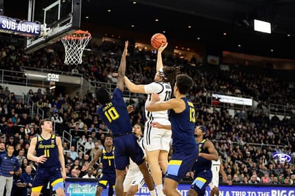 Dec 19, 2023; Providence, Rhode Island, USA; Providence Friars forward Josh Oduro (13) shoots during the first half against the Marquette Golden Eagles at Amica Mutual Pavilion. Mandatory Credit: Eric Canha-USA TODAY Sports