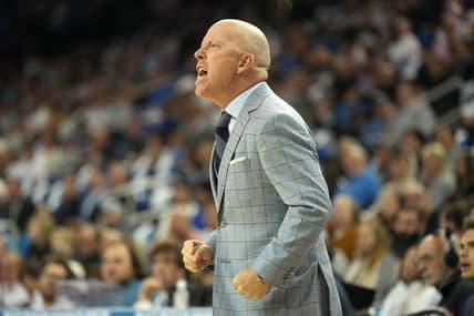 Dec 22, 2023; Los Angeles, California, USA; UCLA Bruins head coach Mick Cronin reacts against the Maryland Terrapins in the first half at Pauley Pavilion presented by Wescom. Mandatory Credit: Kirby Lee-USA TODAY Sports