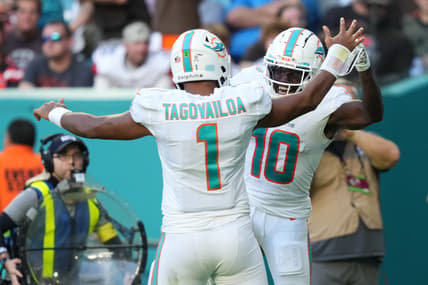 Miami Dolphins' Tua Tagovailoa and Tyreek Hill
