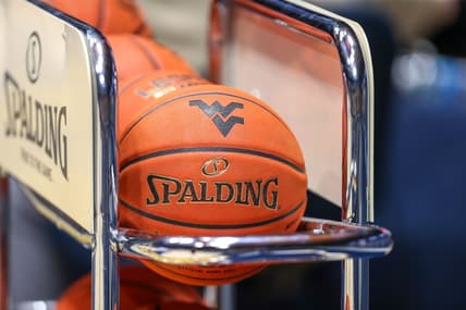 Nov 15, 2022; Morgantown, West Virginia, USA; The West Virginia Mountaineers logo is seen before the game against the Morehead State Eagles at WVU Coliseum. Mandatory Credit: Ben Queen-USA TODAY Sports