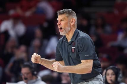 Oklahoma Sooners head coach Porter Moser shouts during a men's college basketball game between the University of Oklahoma Sooners (OU) and Texas Tech at Lloyd Noble Center in Norman, Okla., Tuesday, Feb. 21, 2023. Texas Tech won 74-63.

Ou Men S Basketball Vs Texas Tech