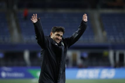 Nov 26, 2023; Seattle, Washington, USA; Seattle Sounders midfielder Nicolas Lodeiro (10) waves to the crowd after a MLS Cup Western Conference Semifinal match against Los Angeles FC at Lumen Field. Mandatory Credit: Joe Nicholson-USA TODAY Sports