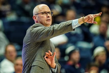 Nov 27, 2023; Storrs, Connecticut, USA; UConn Huskies head coach Dan Hurley watches from the sideline as they take on the New Hampshire Wildcats at Harry A. Gampel Pavilion. Mandatory Credit: David Butler II-USA TODAY Sports