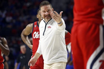 Dec 2, 2023; Oxford, Mississippi, USA; Mississippi Rebels head coach Chris Beard reacts during the second half against the Memphis Tigers at The Sandy and John Black Pavilion at Ole Miss. Mandatory Credit: Petre Thomas-USA TODAY Sports
