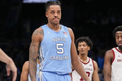Dec 20, 2023; Charlotte, North Carolina, USA; North Carolina Tar Heels forward Armando Bacot (5) at the free throw line during the second half against the Oklahoma Sooners at Spectrum Center. Mandatory Credit: Jim Dedmon-USA TODAY Sports